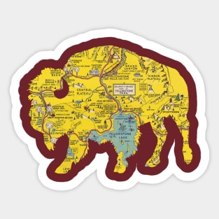 Buffalo Silhouette cut from 1948 map of Yellowstone-2 Sticker